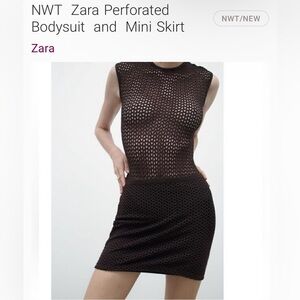 Zara Black Perforated Bodysuit and Mini Skirt